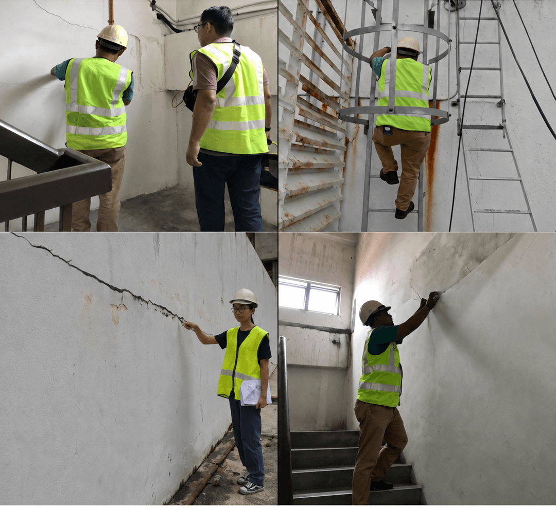 Visual inspection team assessing structural conditions
